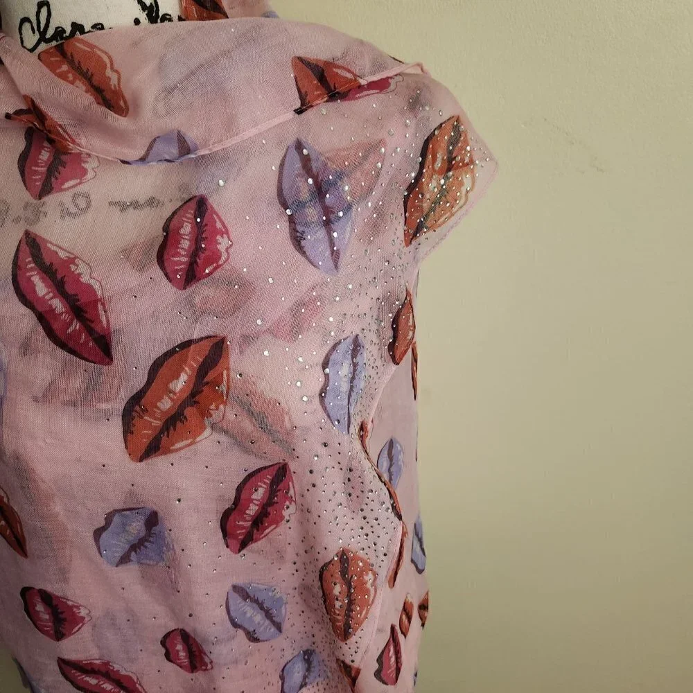 Juicy Couture Y2K Lightweight Lips Rhinestone Scarf 64